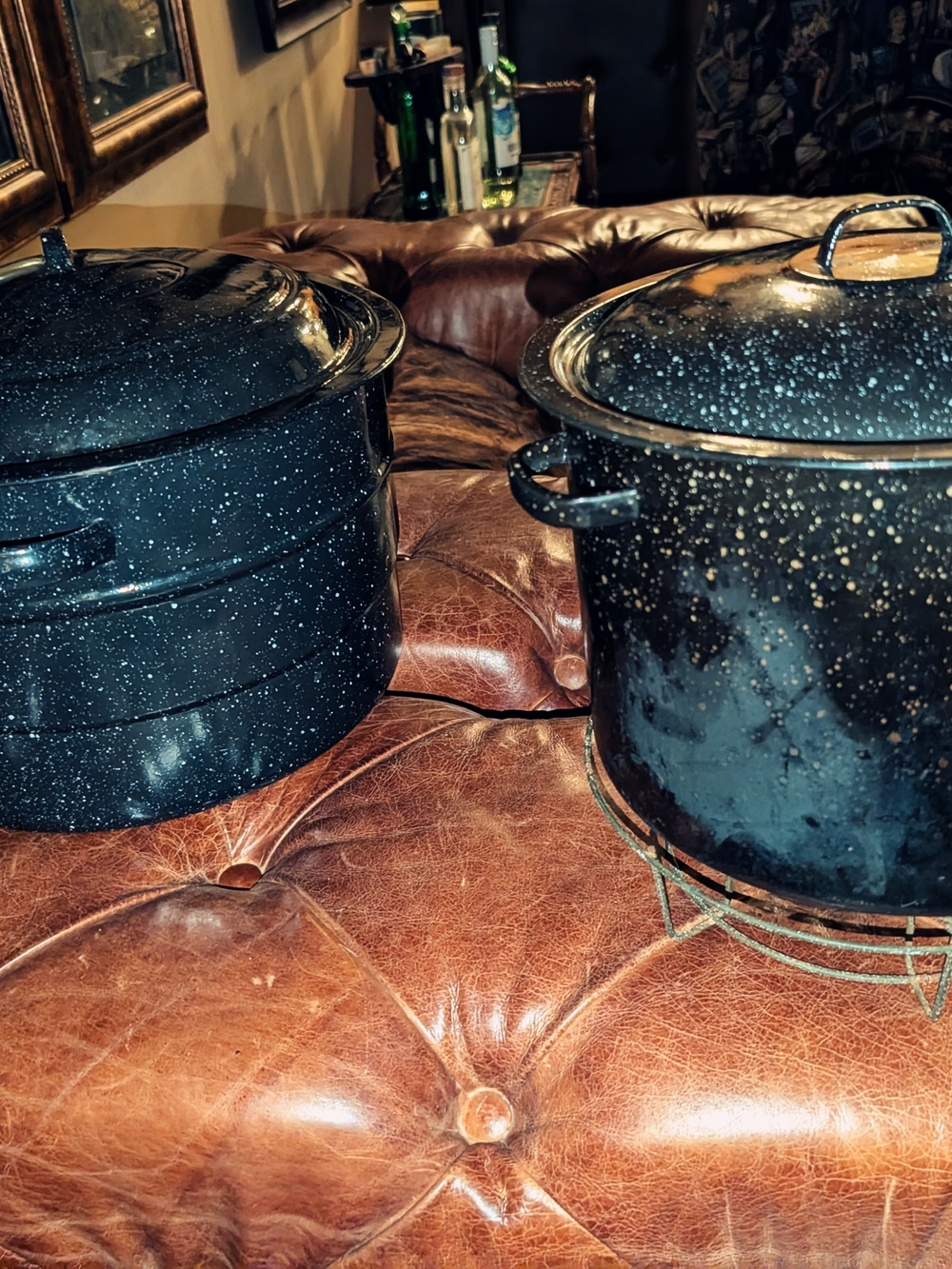 Enamel Speckled Black Stockpot with Lid - Black